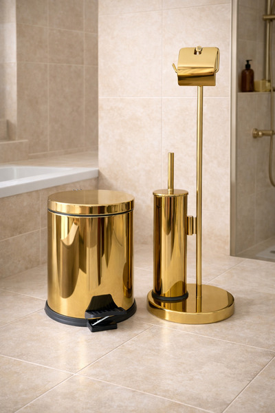 DMR HOME 3’lü Banyo Seti Tuvalet Kağıtlığı WC Fırçalık Çöp Kovası Modern Tasarım