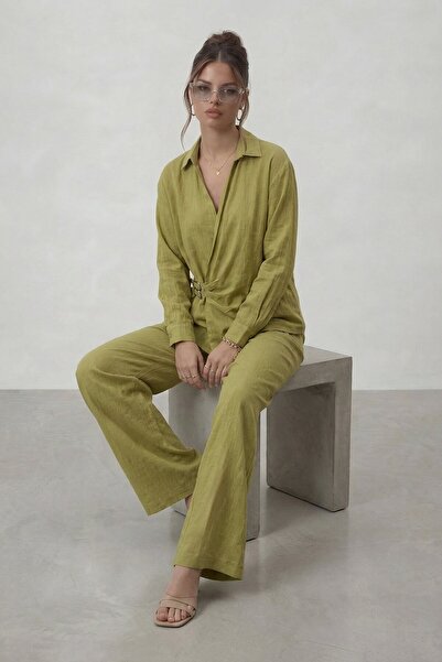 VAGGON Set bluză și pantaloni cu croială dublu-trasă și legături