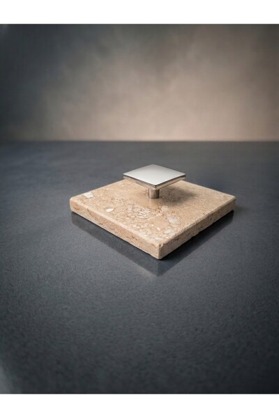 FARALYAHOME Doğal Traverten Mermer Banyo Gider Kapağı 10x10 CM Gümüş Kulp