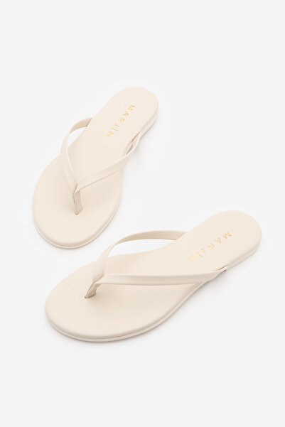 Marjin Women's Thin Strap Round Toe Casual Slippers Navisa Ecru