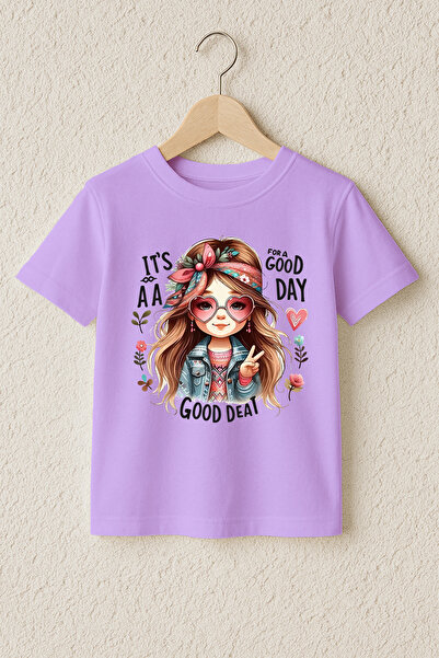 MYADA Tricou premium din bumbac 100% imprimat cu bandana florală pentru fete ...