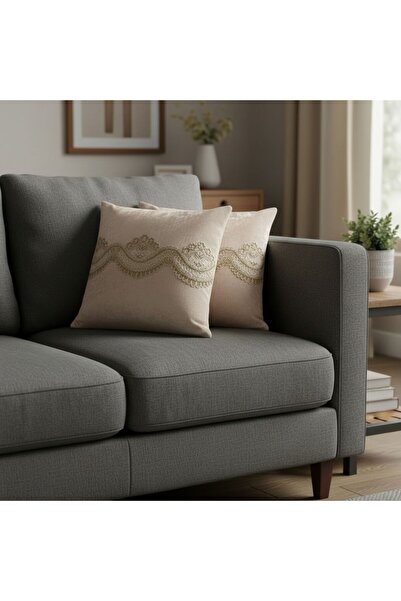 DECORA CASA HOME COLLECTİON طقم من 2 غطاء وسادة مزخرف بالدانتيل والمخمل على ا...