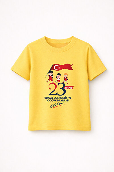 MYADA 23 Απριλίου Σημαία Ατατούρκ Παιδικό μπλουζάκι με σχέδιο 100% βαμβάκι Pr...