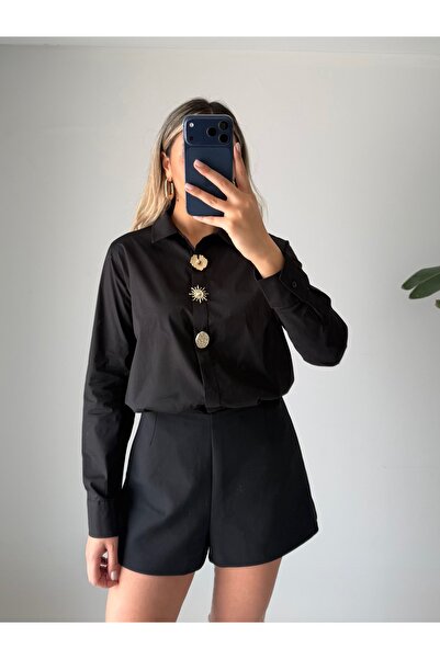 Güneş Brooch Detailed Lycra Poplin Shirt