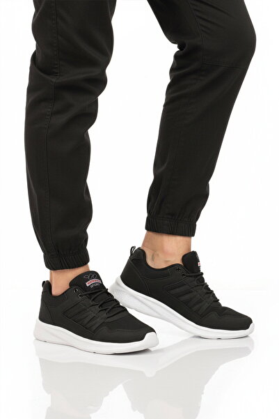 WALKWAY Pantofi sport pentru bărbați, negru, alb, cu plasă, ușori, cu șiretur...