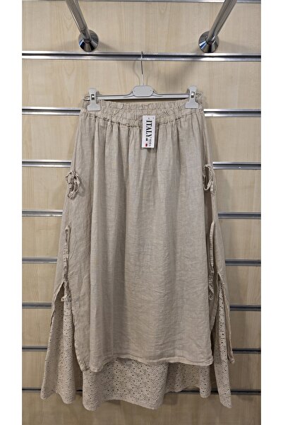 Park Moda Italian Linen Skirt with Lace Detail