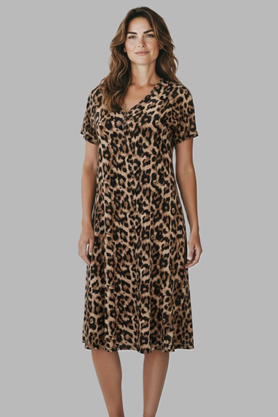REMSA Rochie de damă cu mânecă scurtă din viscoză Pijama 25236-2 Leopard