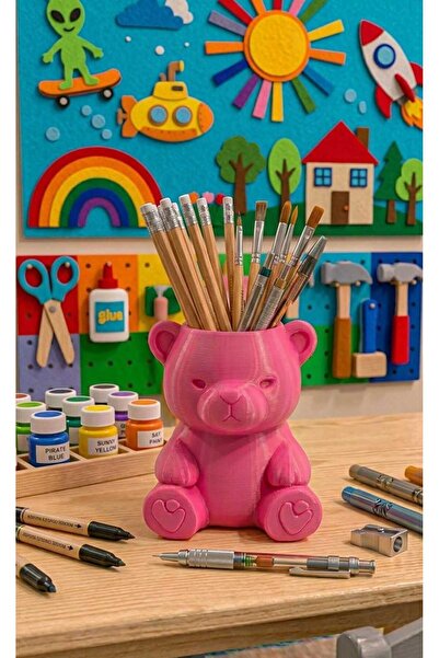 MYCRAFT3D Pembe Sevimli Ayıcık Masaüstü Düzenleyici - Çocuk Odası Kalemlik ve...