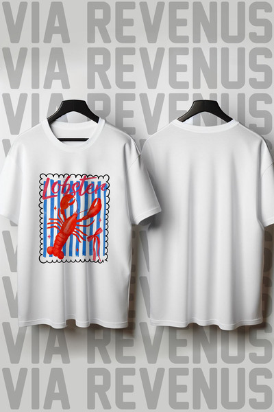 Vordevia Μπλουζάκι Unisex με στάμπα Αστακού, με φαρδιά λαιμόκοψη, 100% βαμβάκι