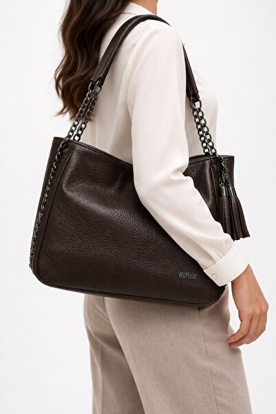 My Kids Wear Geantă de umăr cu curea tip lanț, cu aspect de piele naturală, p...