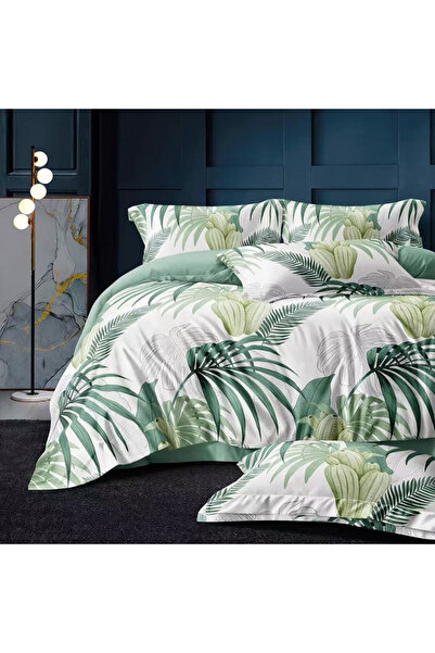 Five Store Lenjerie de pat matrimonial cu husa elastic pat, Reus, bumbac merc...