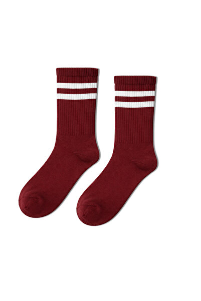 CARNAVAL SOCKS Double White Striped Burgundy Unisex Tennis Socks