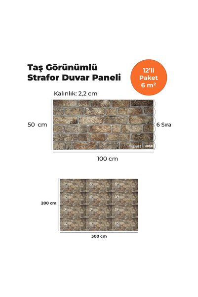 KnB Duvar Panelleri TAS-619 TAŞ GÖRÜNÜMLÜ 3D STRAFOR DUVAR PANELİ (12'Lİ PAKET)