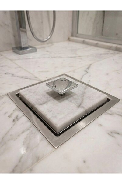 FARALYAHOME Doğal Mermer Beyaz Mermer Banyo Gider Kapağı 10x10 CM Gümüş Kulp