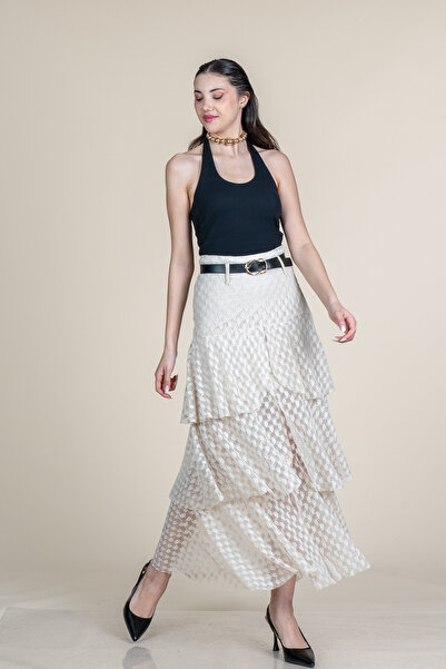 MissVina Layered Flounce Long Tulle Lace Skirt 6882