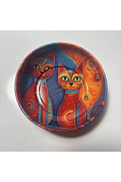 EBS3D Kedi Desenli Metal Teneke Kase 9.5 cm Çapında