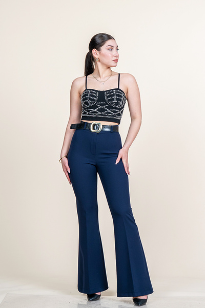 MissVina Spanish Style High Waist Belted Trousers 3950