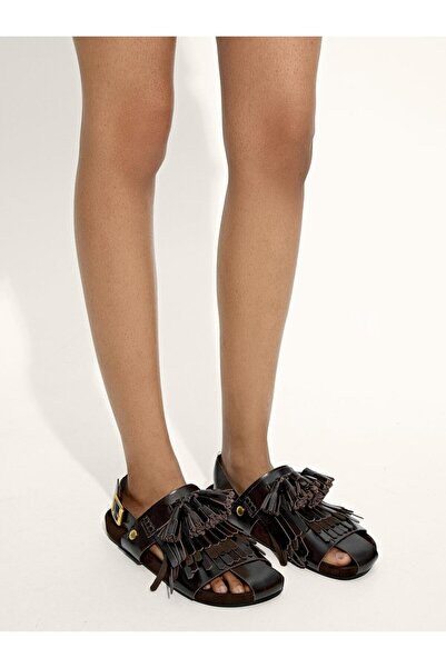 PARFOIS Kadın Püsküllü Düz Deri Sandalet
