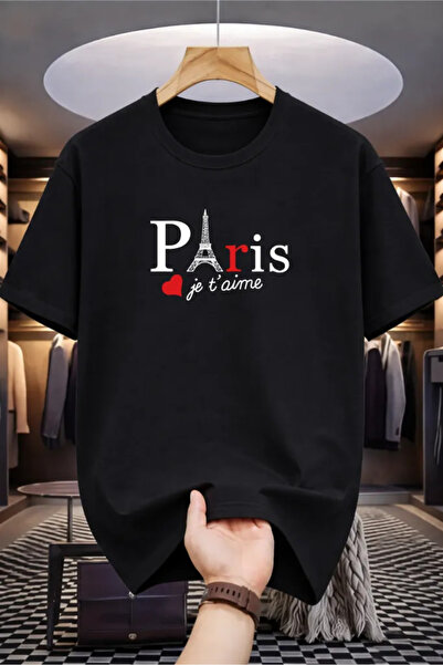 HOFFNUNG Unisex Short Sleeve Round Neck Paris Printed Solid Color Tshirt