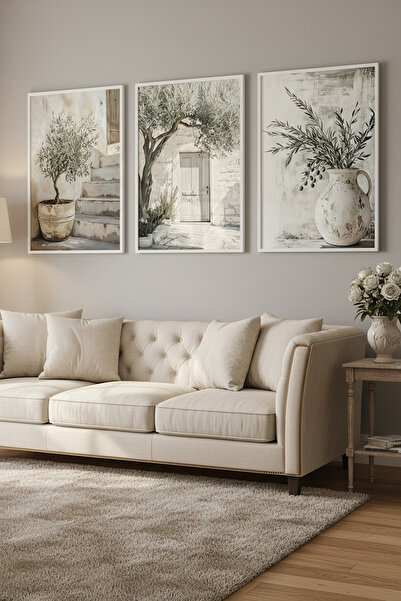 bestablo 3 Parçalı Ahşap Tablo Seti –Doğa ve Zeytin Ağacı Temalı Dekoratif Du...