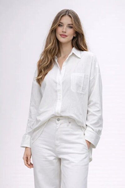 Cool & Sexy Cămașă supradimensionată din țesătură jacquard cu dungi albe