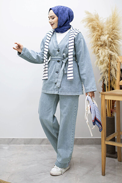 Tesettür Dünyası Vera Denim Set Tsd250104 Ice Blue
