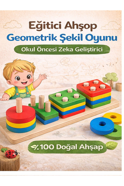 babysch Doğal Ahşap Geometrik Şekiller
