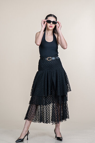 MissVina Layered Flounce Long Tulle Lace Skirt 6882