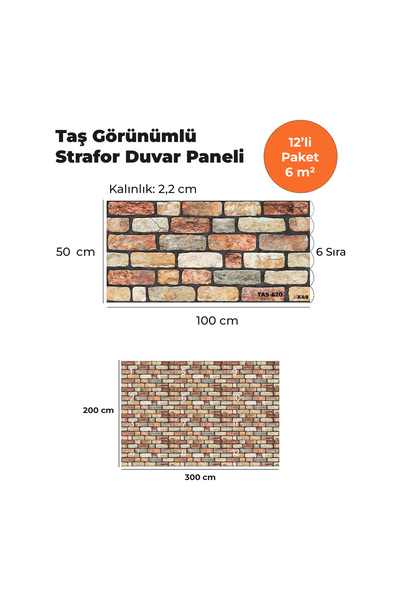 KnB Duvar Panelleri TAS-620 TAŞ GÖRÜNÜMLÜ 3D STRAFOR DUVAR PANELİ (12'Lİ PAKET)