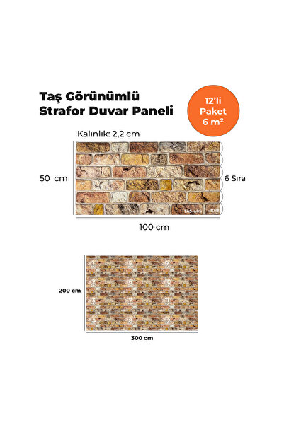 KnB Duvar Panelleri TAS-605 TAŞ GÖRÜNÜMLÜ 3D STRAFOR DUVAR PANELİ (12'Lİ PAKET)