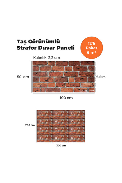 KnB Duvar Panelleri TAS-603 TAŞ GÖRÜNÜMLÜ 3D STRAFOR DUVAR PANELİ (12'Lİ PAKET)