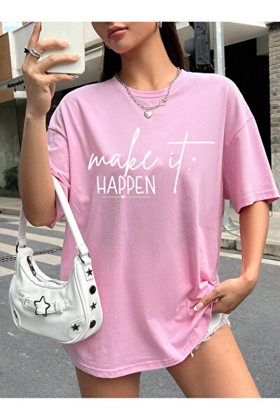 SUNFREE SLOGAN MOTIVATIONAL MIX Tricou roz pentru femei, cu imprimeu, supradi...