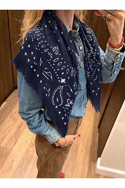 Markiz Takı Kujten Model Navy Blue Color Four Seasons Thin 70*70 Scarf