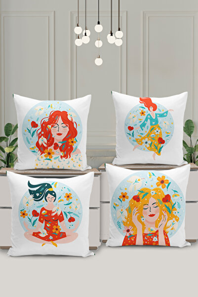 Filamente غطاء وسادة مطبوع رقميًا على الوجهين مكون من 4 قطع بنمط زهور / نسائي...