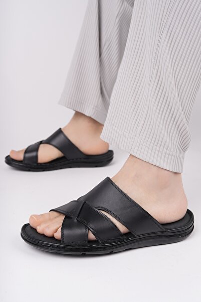 GÜLERSHOES Hakiki Deri Topuk Dikeni Önleyici Jelli Erkek Günlük Terlik 40-41-...