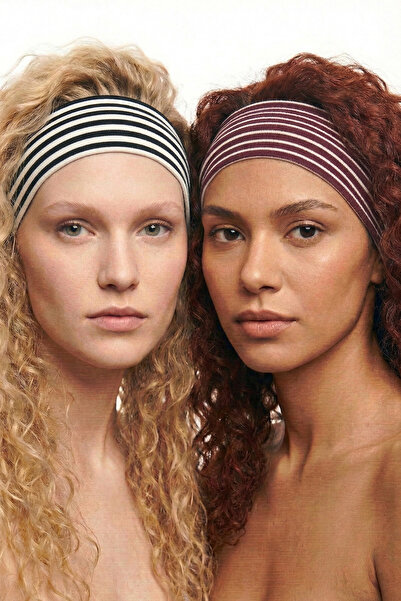 VODENS Pachet de 2 benzi de păr elastice, albe, roșii claret și negre, cu dun...