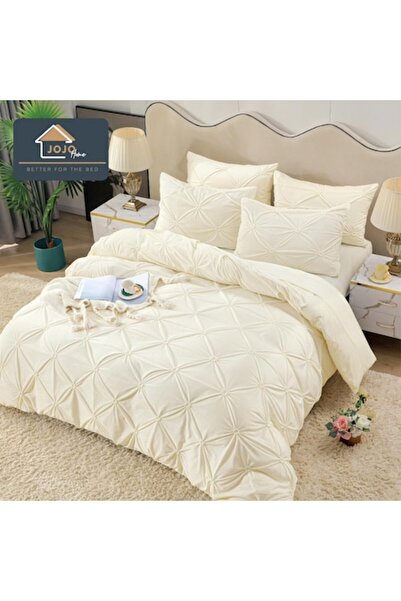 JOJO HOME Double Bed Linen Set, 4 Pieces, Velvet, Ivory Color
