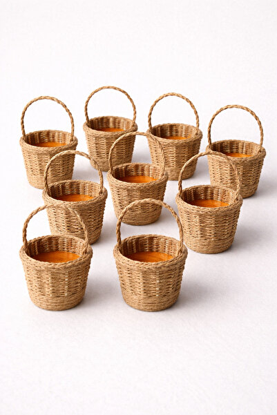 Handmade Küçük El Örmesi Hasır Sepet 10 Adet