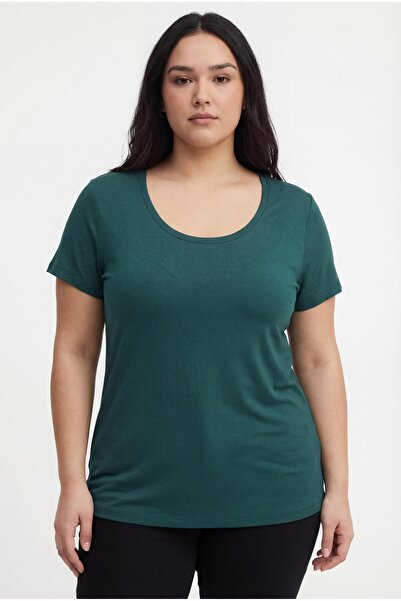 Ebsumu Women's Plus Size Wide U-Neck Breathable Fabric Green Blouse
