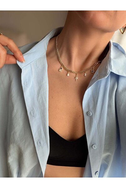 DGK COLLECTİON 14K gold renk,kalın zincir koruyucu charm kolye-1