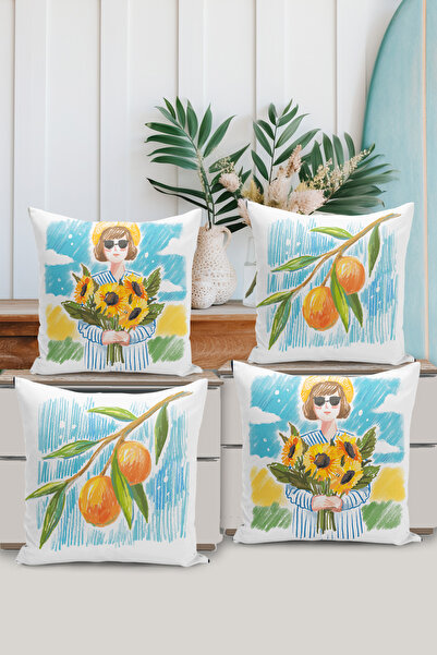 Filamente Σετ 4 καλύμματα μαξιλαριών διπλής όψης με ψηφιακή εκτύπωση, Καλοκαί...