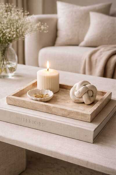 Marbello Δίσκοι από Τραβερτίνη, Σετ 2 τεμαχίων, 17x32 εκ., Διακοσμητικός Οργα...