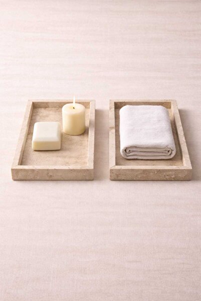 Marbello Travertine Tray Set of 2 17X32 cm Natural Stone Decorative Organizer
