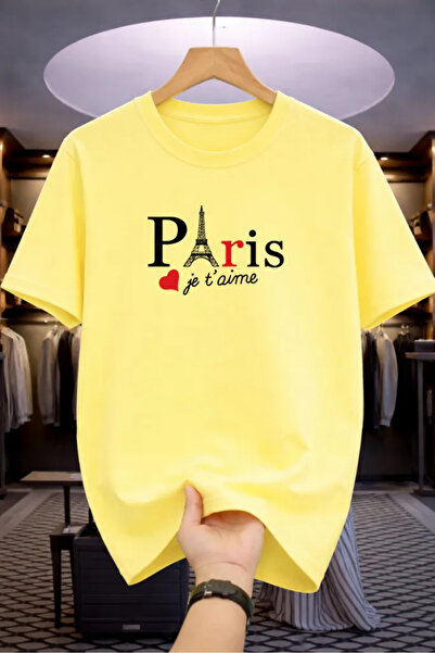 HOFFNUNG Unisex Short Sleeve Round Neck Paris Printed Solid Color Tshirt