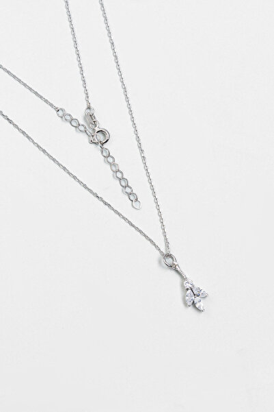 So CHIC... Manolya Çiçeği 18 Ayar Beyaz Altın Kaplama 44 Cm Gümüş Kolye
