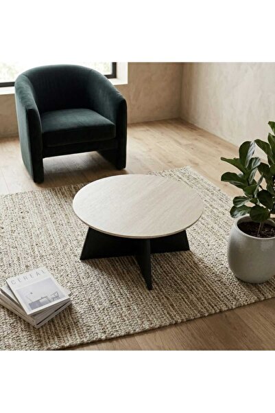 Arnohome طاولة ضيافة دائرية فاخرة ذات سطح خشبي بلون حجري مقاس (90*45) سم