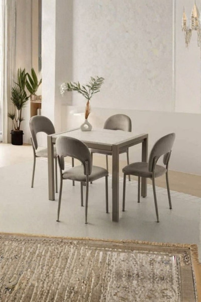 Savita Home Tuğra Masa 80+40x70 Sidon Ay Cappuccino Sandalyeli Yemek Seti