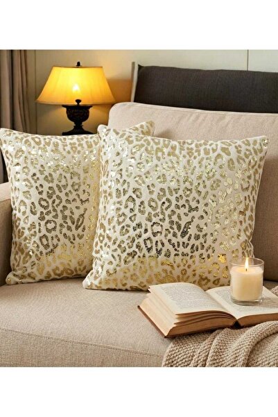 DECORA CASA HOME COLLECTİON Βελούδινο μοτίβο λεοπάρ με λάμψη, σετ 2 καλύμματα...