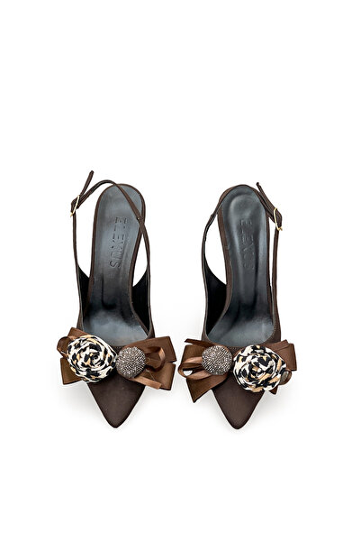 Elexus Γυναικείο στιλέτο με μεσαίο τακούνι σε καφέ χρώμα με λεπτομέρεια φιόγκ...