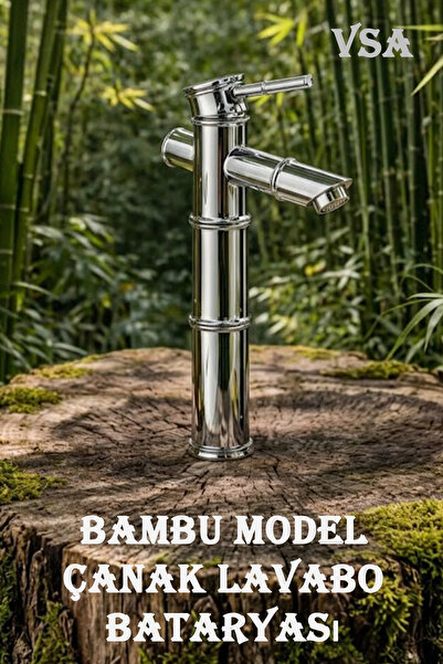 VSA Krom Bambu Model Lüks Çanak Banyo Lavabo Bataryası - Yüksek Tip Banyo Mus...